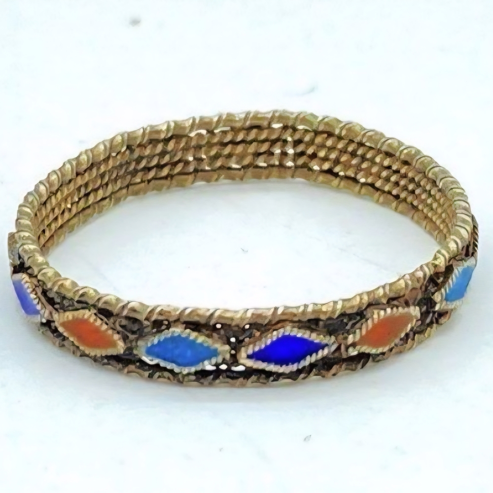 VTG Sterling Silver 925S Filigree Enamel Ring Blue Rust Navy Size 7